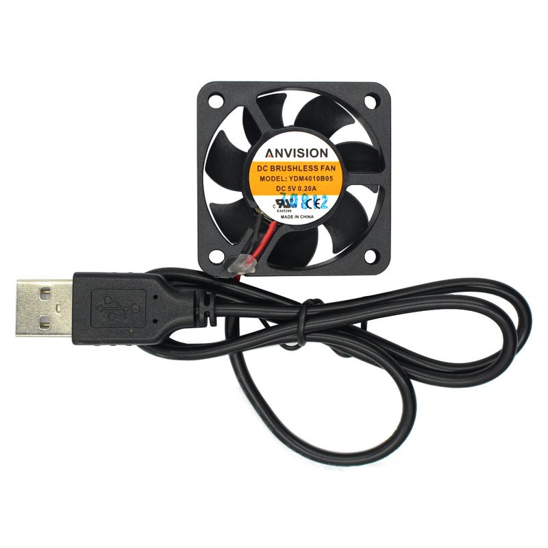 ANVISION 40mm x 10mm DC 5V USB Brushless Cooling Fan, Dual Ball Bearing, YDM4010B05 - Image 1